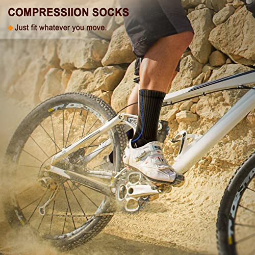 Men 6 Pack Athletic Compression Crew Socks for Running Gym Sports (7-8 / Black 4133)