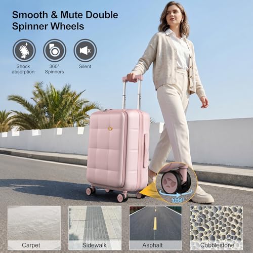 24 Inch Expandable Checked Luggage Hard Shell Suitcase (24 inch / Pink)