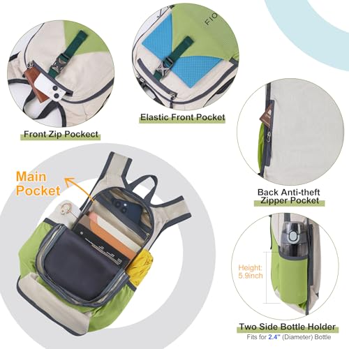 10L Hiking Backpack for Men Women Lightweight Foldable Small Daypack for Travel Camping Outdoor (Beige and Green / 10l)