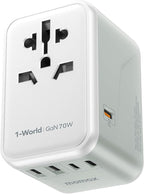 MOMAX Universal Travel Adapter, GaN 70W International Power Adapter, 3 USB-C PD by MOMAX