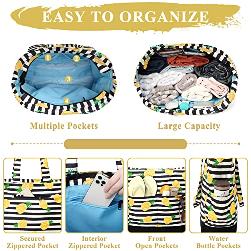 Beach Bag for Women (Stripe Pineapple)