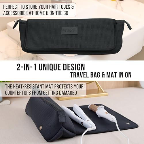 Hair Tools Travel Bag and Heat Resistant Mat (Mesh Black)