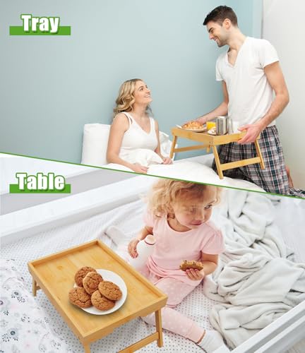 Bamboo Bed Tray Tables with Folding Legs (Bamboo-2 Pack / Medium)