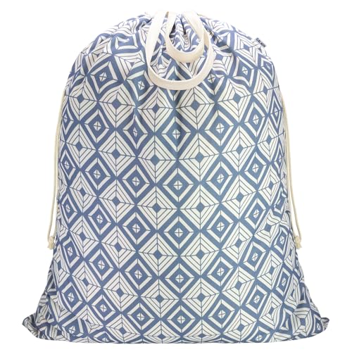 Canvas Laundry Bag with Handles & Drawstring (Geometry Blue,1pc XL / XL 33"W x 35"H┃1 Pack)