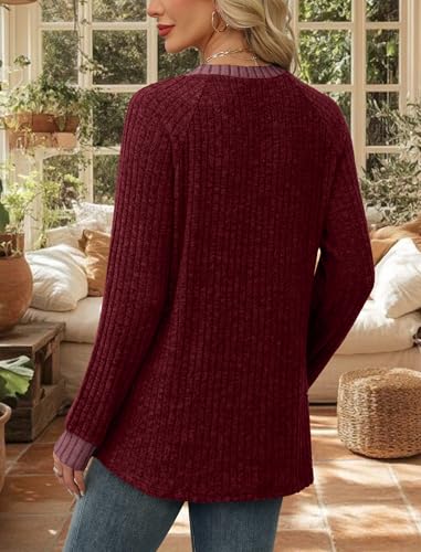 Womens Tops Winter Clothing Fall Tunics for Women Long Sleeve Sweaters for Women Fall Clothes Comfiest Airport Outfits Business Casual Travel Cozy Fall Fashion Plus Size Christmas Shirts Maternity (Large / 08-red)
