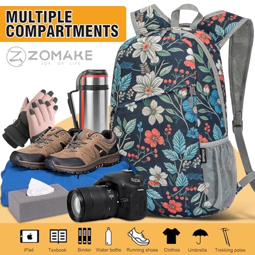 Lightweight Packable Backpack 20L (20 L / Royal Blue, Floral Print)