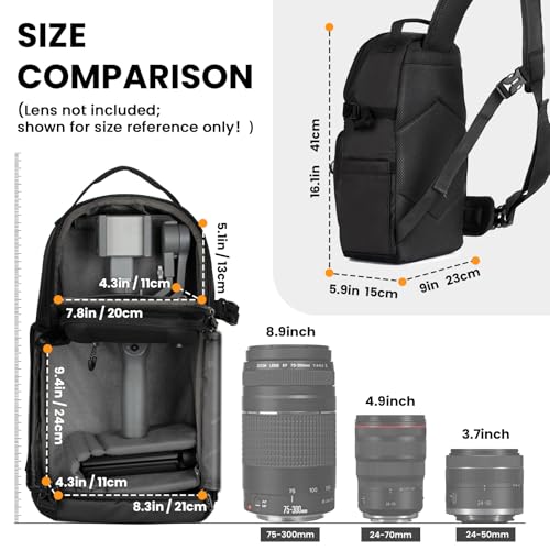 Camera Sling Bag DSLR Sling Backpack for Photographers with Waterproof Raincover Tripod Holder TR (Large / Sling Bag Grey)