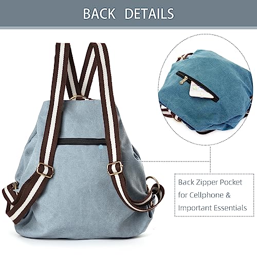 Women Canvas Backpack Daypack Casual Shoulder Bag (Blue Grey)