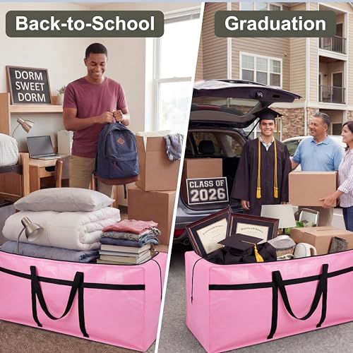 4 Pcs 96 Gallon Extra Large Moving Bags Heavy Duty Storage Bag (96 Gallon / Pink)
