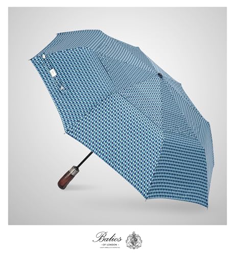 Folding Umbrella Real Wood Handle Kimono Navy Sea Blue (Kimono Navy Sea Blue)