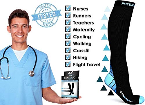 Physix Gear Compression Socks for Men & Women 20 (Black/Blue / Large-X-Large)