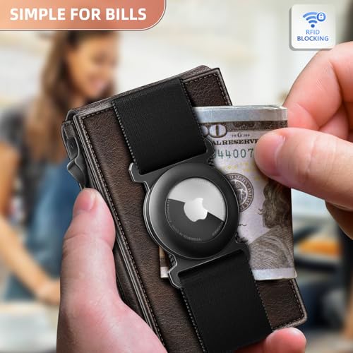 Men Leather Wallet for AirTag (Forest Brown8620)