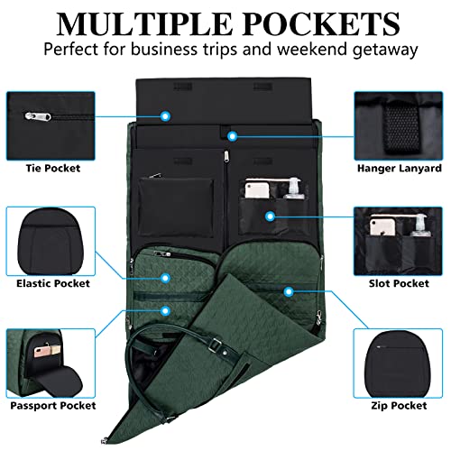 Garment Bag for Travel With Toiletry Bag Convertible Carry On Weekender Bag Large Travel Duffel Bags for Women 2 in 1 Hanging Suitcase Suit Travel Bags for Women & Men 3pcs Set (H-green)