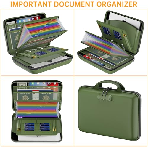 Fireproof File Organizer with Lock (15.5" x 11.5" x 3"(colorful) / Green)