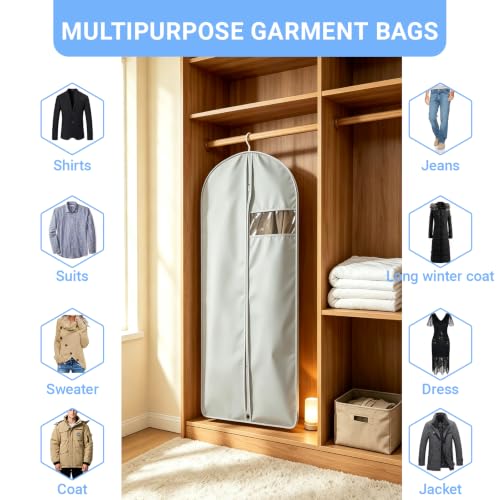 Garment Bag Lightweight Clear White PEVA Breathable Suit Bags with Study Full Zipper for Suit Clothes Storage Closet (Grey / 24''X65'')