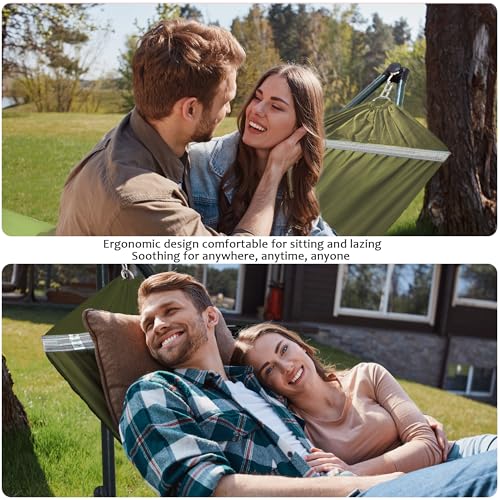 Sturdy Steel Hammock Stand Premium Cotton Canvas Hammock (3. Sage)