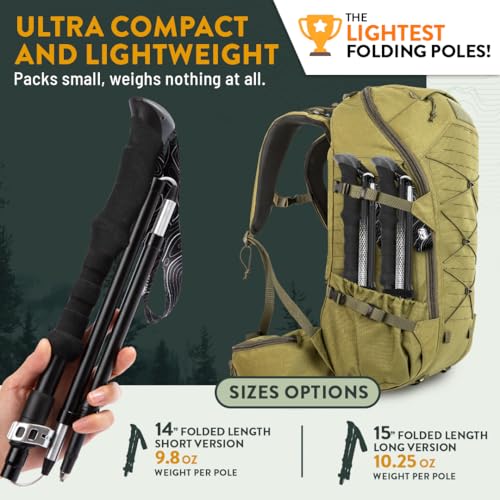 Premium Foldable Hiking Poles by USA Brand (EVA Foam - Black / 115-135 cm for Height: 5'10" and taller)