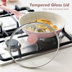 12.5In Nonstick Ceramic Frying Pan with Lid (Sakura Pink / 12.5 Inch)