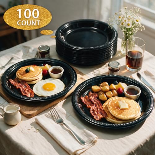 10 Inch Black Plastic Plates (Black / 100 Pcs)
