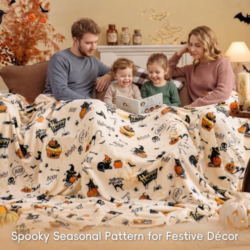 Halloween Fleece Blanket Queen (Halloween Pumpkin Cat / Queen(90" X 90"))
