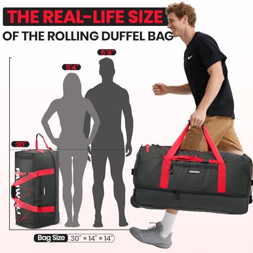 120L Rolling Duffle Bag with Wheels (Red)