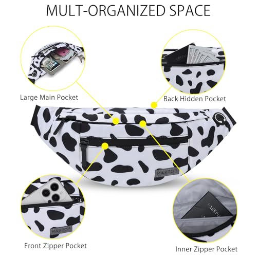 Large Cow Print Crossbody Bags for Women Cute Fanny Pack Belt Bag (Cow Print White / Large)