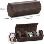 Genuine Leather Watch Roll Travel Case, Vintage Full Grain Leather Hexagon - Image 4