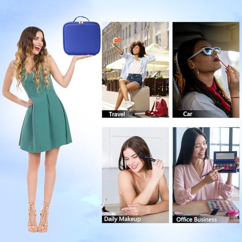 Travel Makeup Bag with LED Mirror Travel Makeup Organizer with 3 Lighted Settings (Dark Blue / With LED Mirror Only)