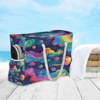 Large Beach Bags Totes Canvas Tote Shoulder Bag Soft Wave Water Resistant Bags for Gym Travel Daily Ocean (Rainbow Planet Dream)