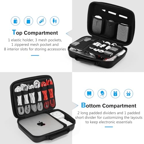 Hard Travel Electronic Organizer Case for MacBook Power Adapter Chargers Cables Power Bank Apple Magic Mouse Apple Pencil USB Flash Disk SD Card Small Portable Accessories Bag (Jet Black / Extra Large - 11.8 x 8.0 x 3.3 Inch)