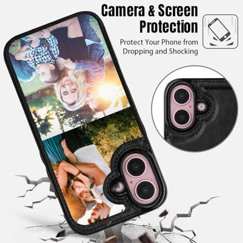Custom Wallet Phone Case for iPhone 16 (Black-B / iPhone 16)