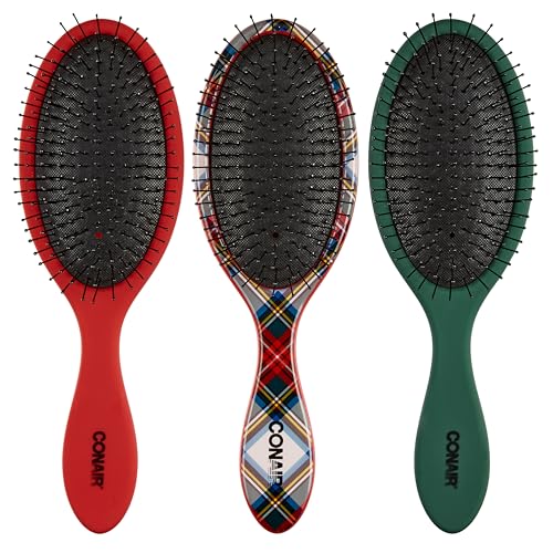 Hair Brush Set (Tartan, Red, Green / 3 Count Full Size)