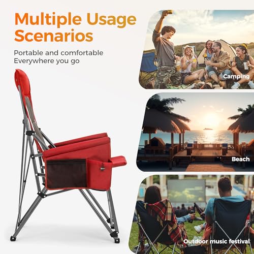 Heavy Duty 550LBS Padded Camping Chairs with Lumbar Support (Red / 1PC)