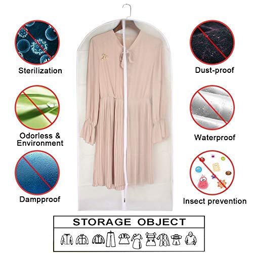 Garment Bag Clear for Long Dress 24'' x 60'' Zippered Garment Bags for Hanging Clothes White Breathable Full Zipper Dust Cover for Clothes Storage Closet Pack Of 6 (24'' x 60''/6 Pack / White-Translucent)