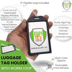 5 Pack Premium Rigid Airline Luggage Tag Holders with 6" Worm Loops (5 Pack / Black)