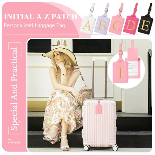Personalized Initial Luggage Tags for Suitcase (Pink Leather,glod Letter / I)