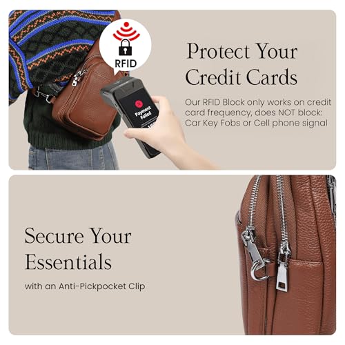 Brown Real Leather Small Crossbody Bags for Women Anti (Cognac Brown)