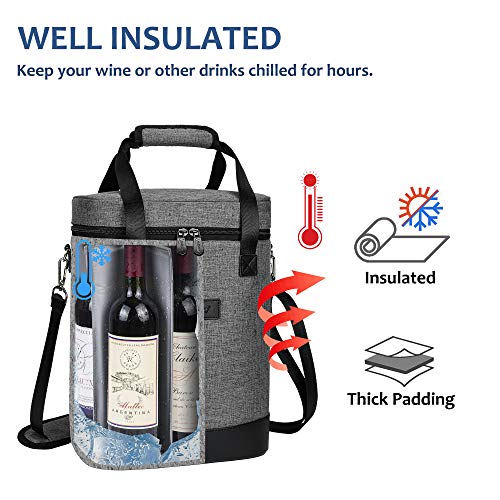 6 Bottle Wine Cooler Carrier Tote Bag (Grey)