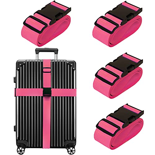 Luggage Straps for Suitcases TSA Approved Travel Belt 4 Pack by Chelmon (Rose Red)