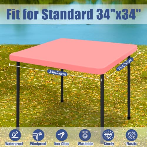 2 Pack Square Spandex Fitted Table Cloth (Coral Red / 34" x 34" (Square))