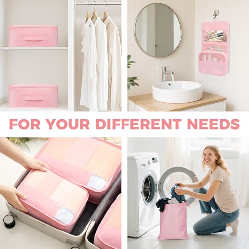 9 Set Packing Cubes with Packing List Luggage Packing Organizers for Travel Accessories (Pink)