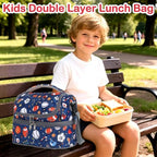 Double Decker Cooler Insulated Lunch Bag Large Tote for Boys (Football)