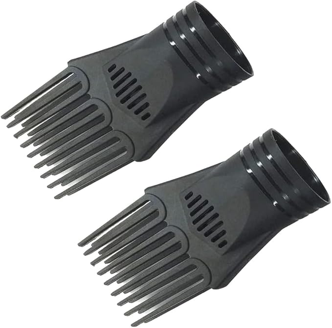 2Pcs Black Plastic Universal Blow Hair Dryer Comb Attachment for Straightening, Detangling - Nozzle Hairdressing Salon Comb,Styling Tools and Appliances for Curly, Natural Hair