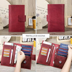 Full Grain Leather RFID Blocking Family Passport Holder for 4 Passport Wallet Compatible with Airtag Travel Passport Cover with 4 Passport Slot (Wine Red)