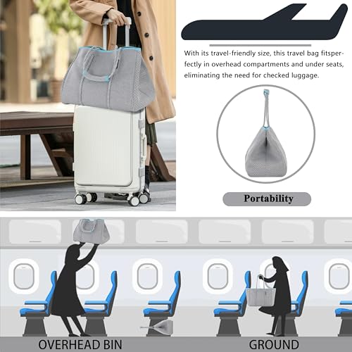 Neoprene Multipurpose Beach Bag Tote with Inner Zipper Pocket (Silver Gray / Large)