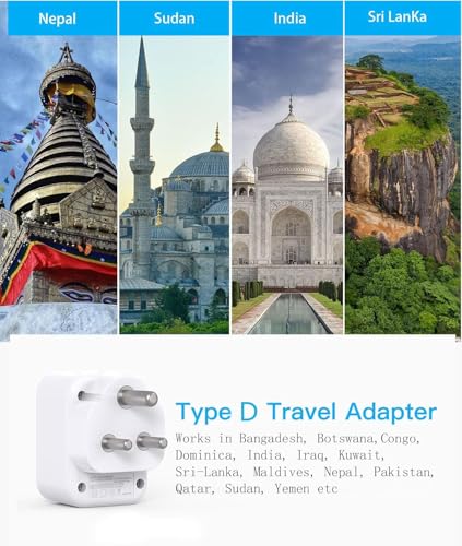 US to India Plug Adapter (Type D - India Maldives)