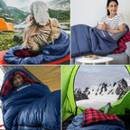 0 Degree Sleeping Bag Cotton Flannel Winter Cold Weather for Adults XXL Sleeping Bag 4 Season Big and Tall with Pillow Compression Sack (NAVY_R)