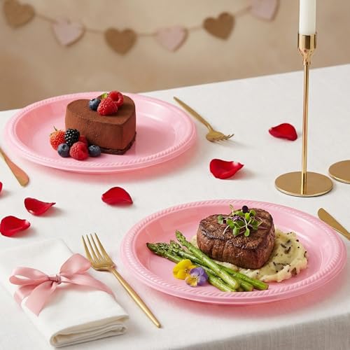 50 Pcs 10 Inch Pink Plastic Plates (Pink / 50 Pcs)