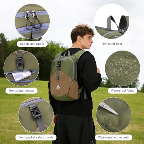 15L Small Hiking Backpack for Men Women Lightweight Packable Backpack Foldable Casual Daypack for Camping Travel Outdoor (Green)