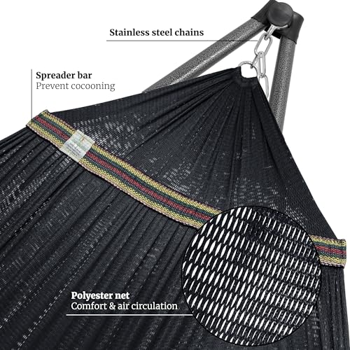 Combo Hammocks with Stand for Outside & Tree Straps (Combo - Black)